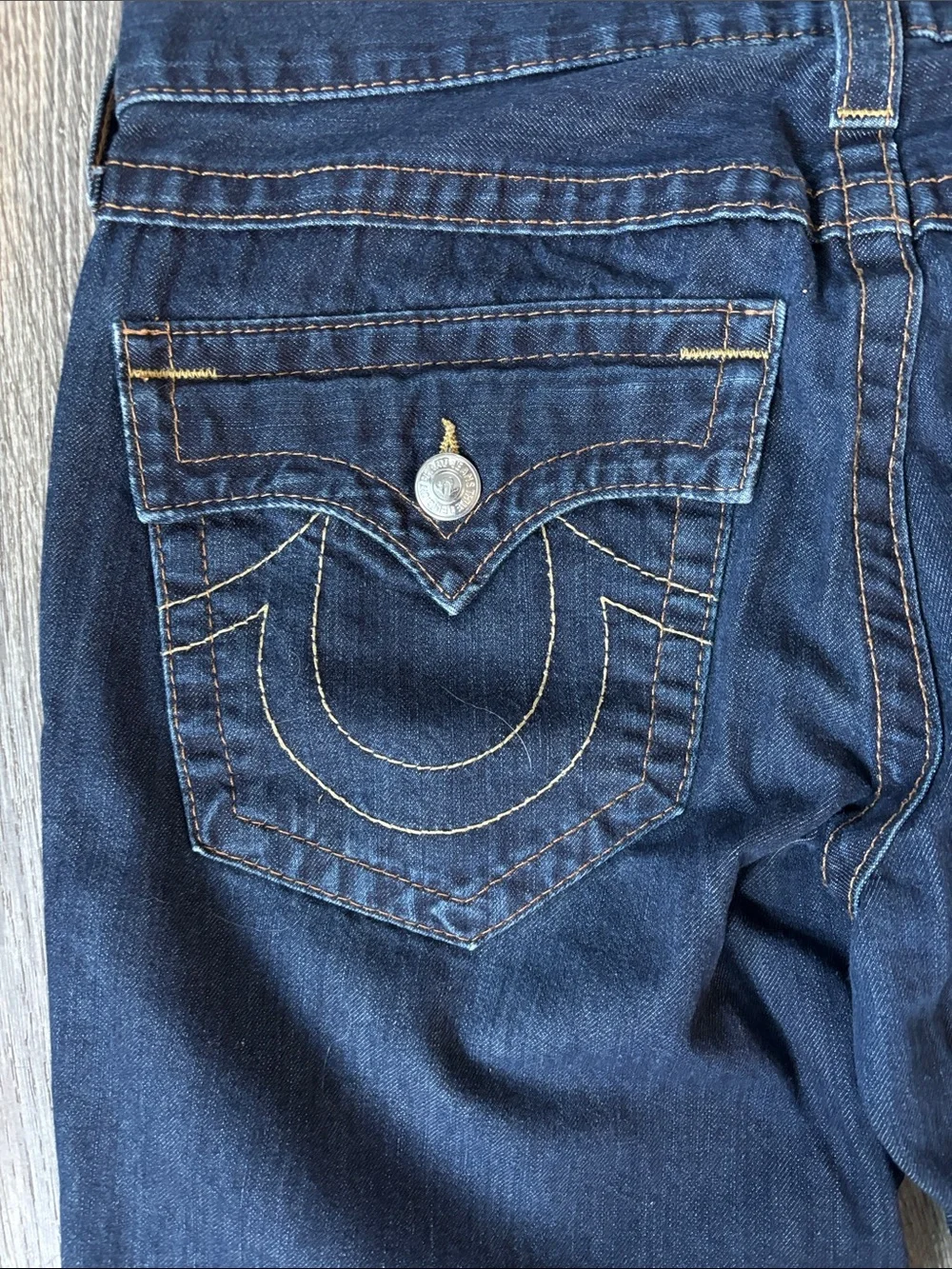 True Religion Ricky Men Dark Blue Straight-Leg Flap Pocket Jeans size 31x29 USA